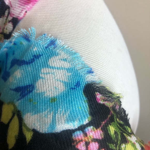 INC International Concepts Black Floral Pashmina Scarf, Pink, Blue, Green, OS! - Picture 6 of 6